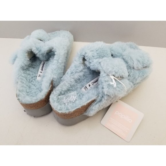 Birkenstock Papillio Arizona Big Buckle Sandals Blue Shearling 38 Narrow - Picture 3 of 5